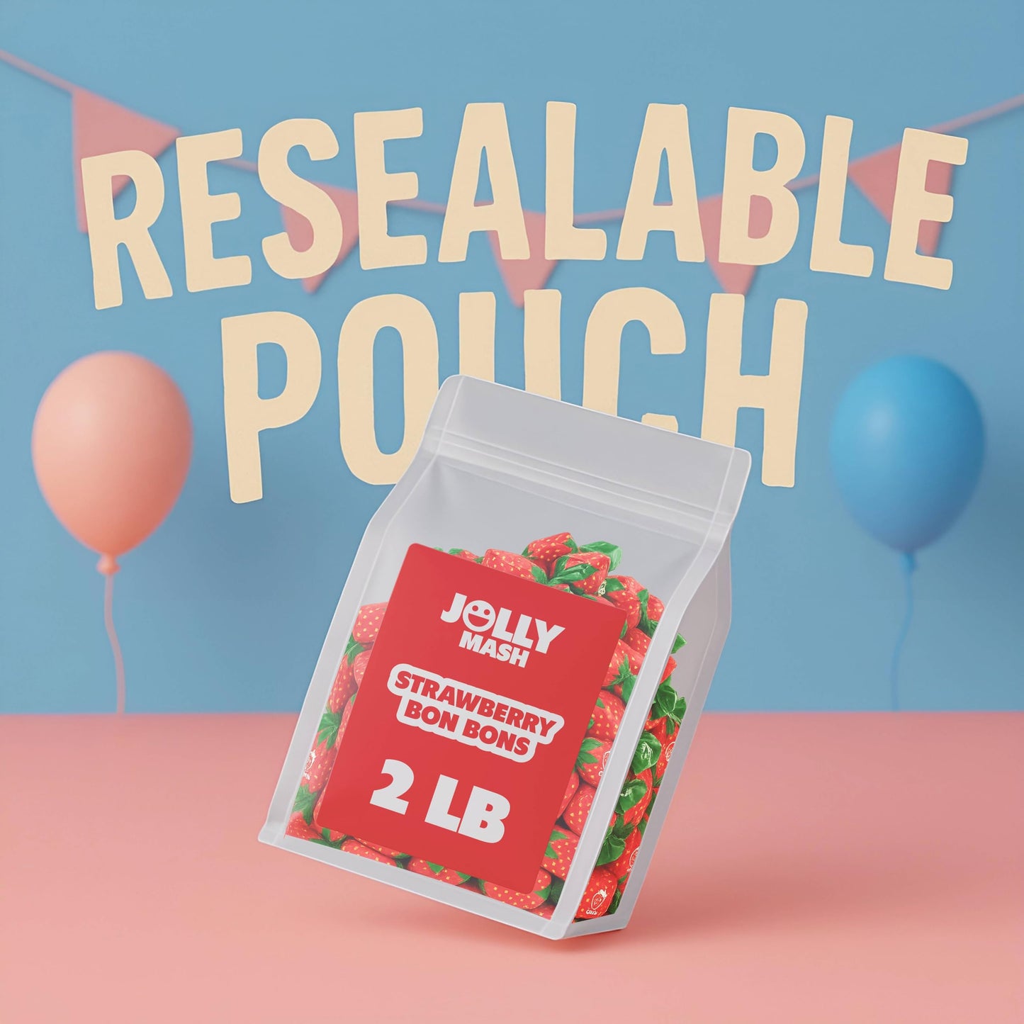 Strawberry Bon Bons Filled Hard Candy | 2 LBS | Individually Wrapped Strawberry Candy Bulk Bag