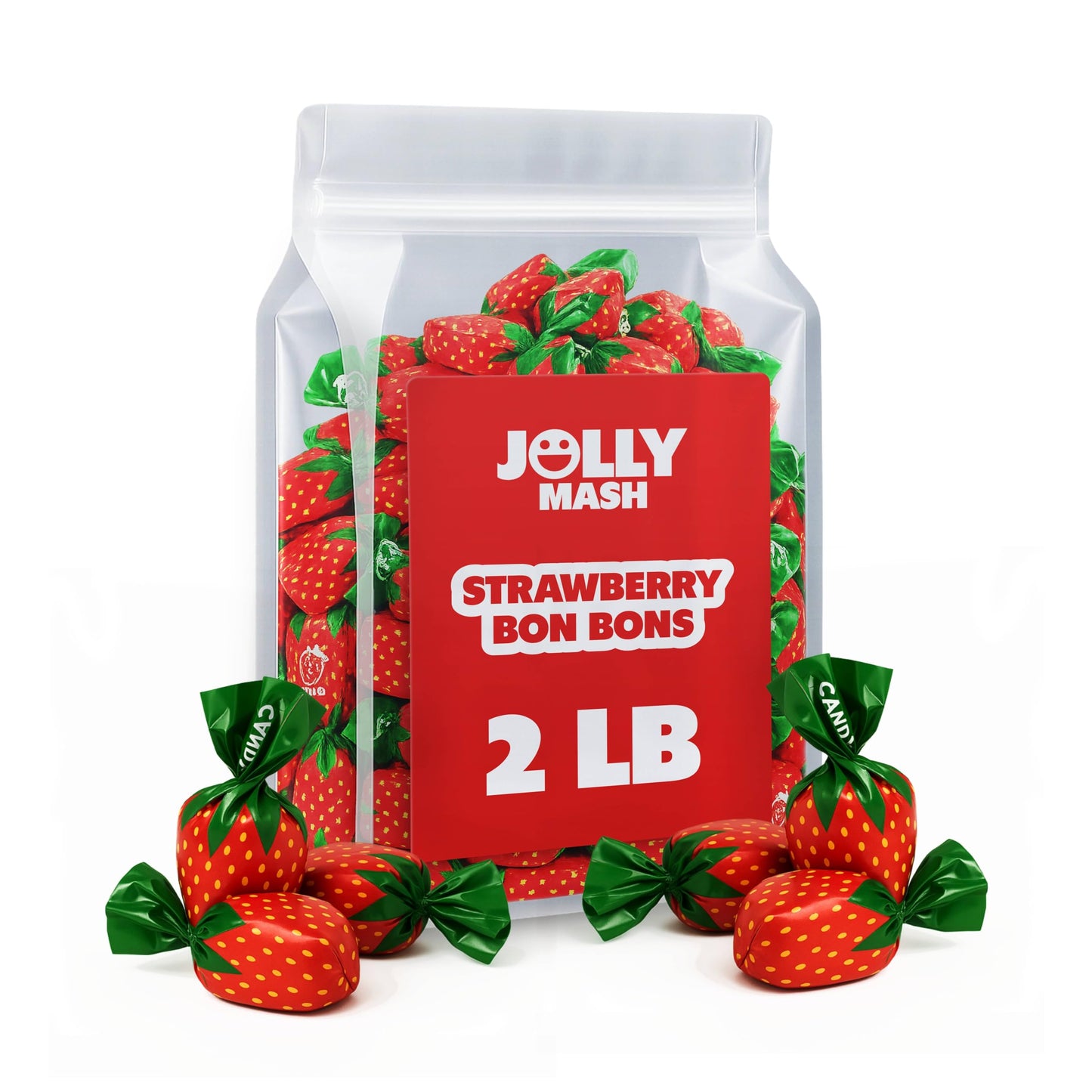Strawberry Bon Bons Filled Hard Candy | 2 LBS | Individually Wrapped Strawberry Candy Bulk Bag